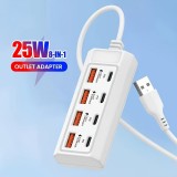Chargeur rapide hub 8 ports USB (4x USB-A / 4x USB-C) 25W pour téléphone portable et tablette multi-appareils - Blanc