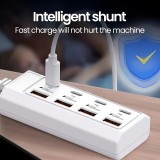 Chargeur rapide hub 8 ports USB (4x USB-A / 4x USB-C) 25W pour téléphone portable et tablette multi-appareils - Blanc