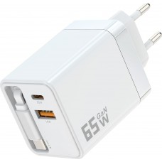 Schnellladegerät Multiport PD 65W mit integriertem USB-C-Kabel - Weiß