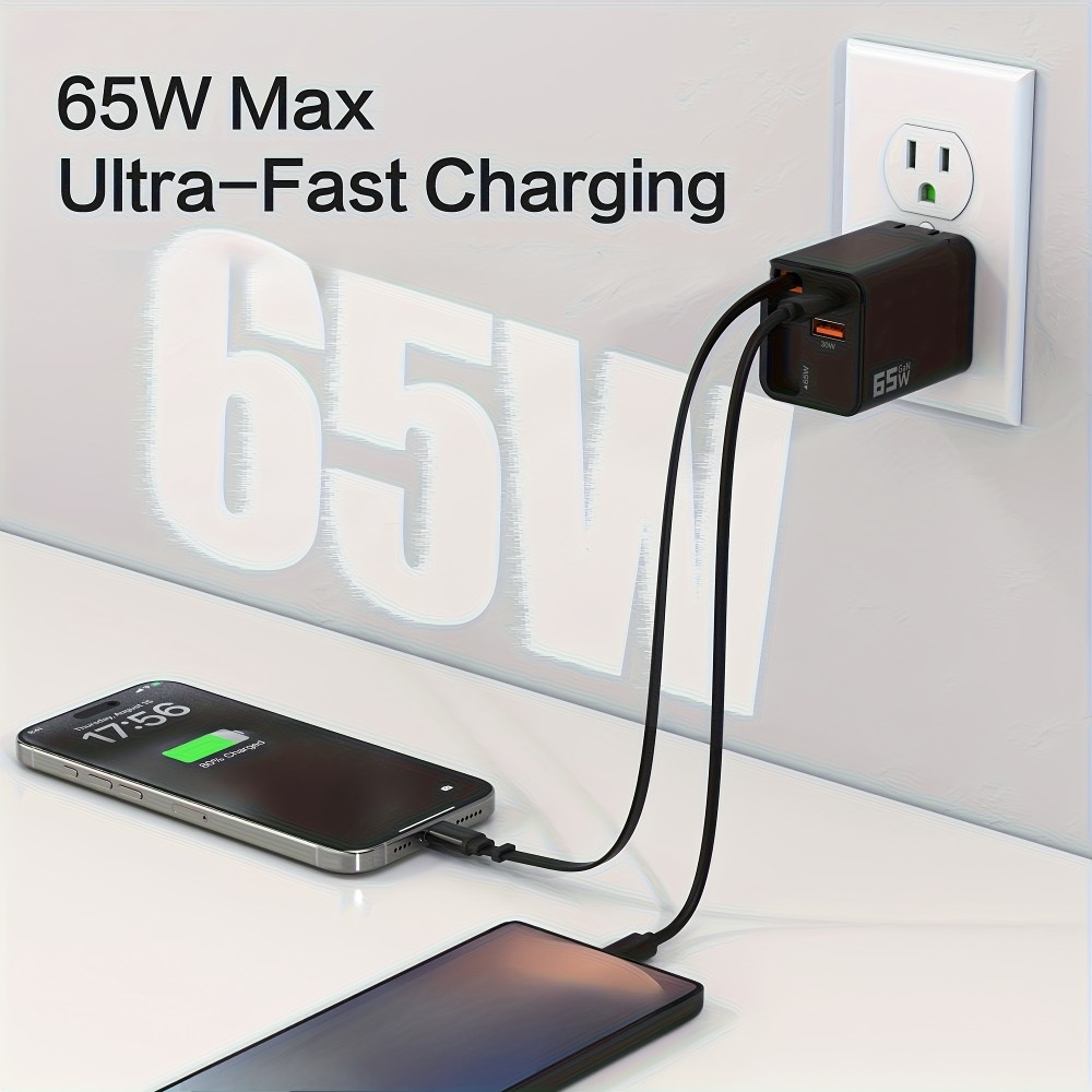 Schnellladegerät Multiport PD 65W mit integriertem USB-C-Kabel - Weiß