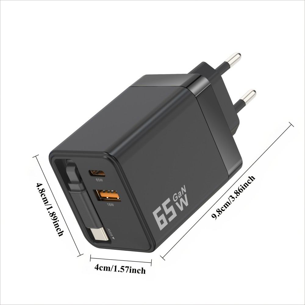 Schnellladegerät Multiport PD 65W mit integriertem USB-C-Kabel - Weiß