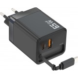 Schnellladegerät Multiport PD 65W mit integriertem USB-C-Kabel - Schwarz