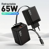 Schnellladegerät Multiport PD 65W mit integriertem USB-C-Kabel - Schwarz