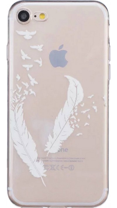 Coque iPhone 7 / 8 / SE (2020, 2022) - Transparent plumes blanches