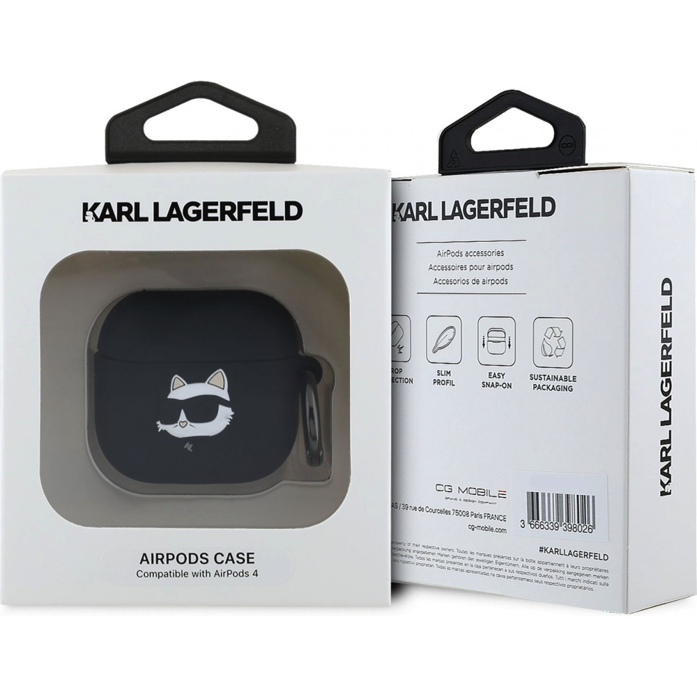 Coque AirPods 4 - Karl Lagerfeld tête Choupette 3D - Noir