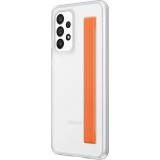 Galaxy A33 5G Case H&uuml;lle - Samsung Slim Strap Cover - D&uuml;nne Schale mit orangefarbener Griffbefestigung - Transparent