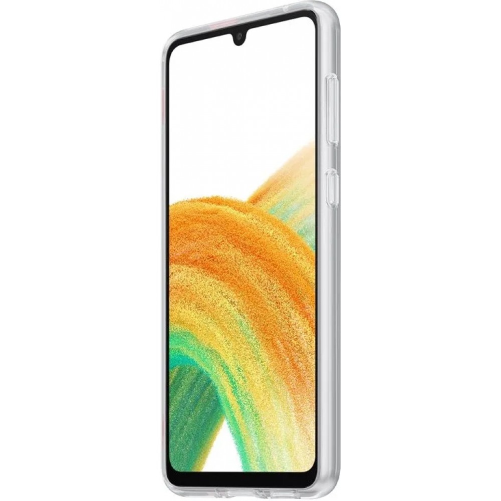 Galaxy A33 5G Case H&uuml;lle - Samsung Slim Strap Cover - D&uuml;nne Schale mit orangefarbener Griffbefestigung - Transparent