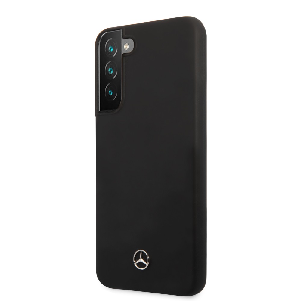 Coque Samsung Galaxy S22+ - Mercedes officielle en silicone soft touch et logo métallique en relief - Noir