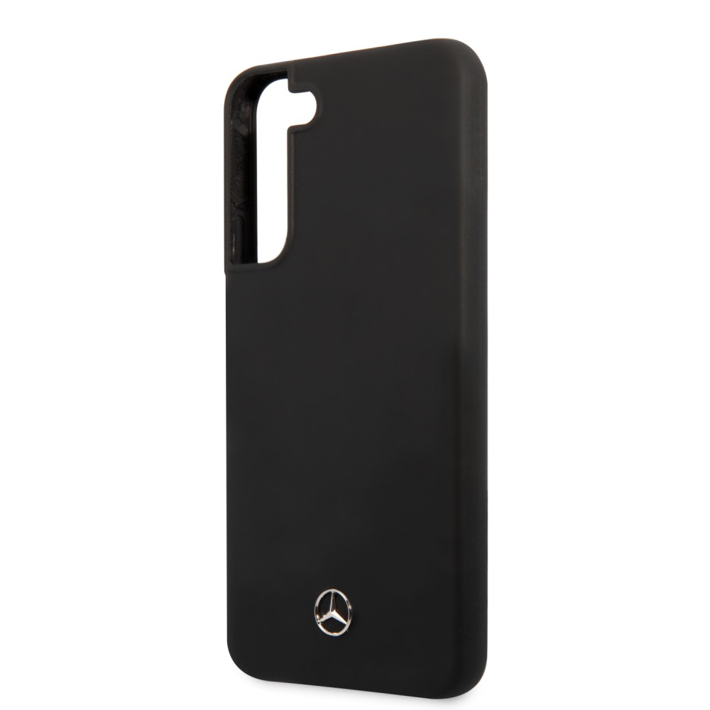 Coque Samsung Galaxy S22+ - Mercedes officielle en silicone soft touch et logo métallique en relief - Noir
