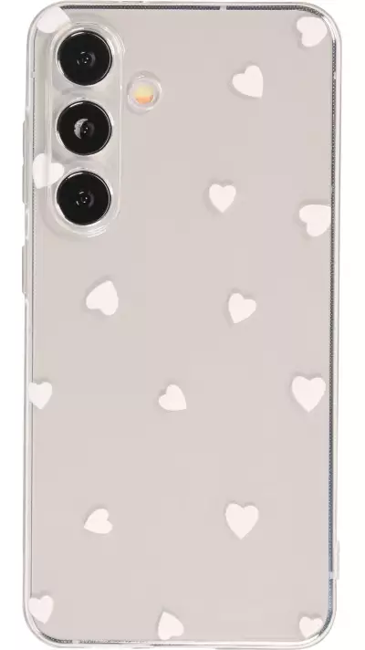 Coque Samsung Galaxy S24+ - Gel petit coeur transparent - Blanc