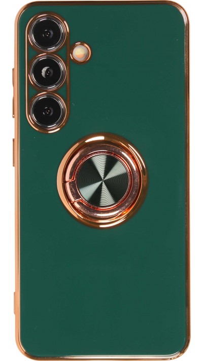 Coque Samsung Galaxy S25+ - Gel Bronze avec anneau - Vert foncé