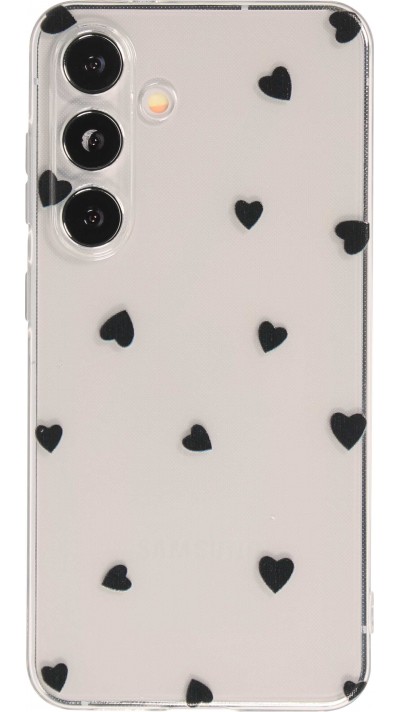 Coque Samsung Galaxy S24 - Gel petit coeur transparent - Noir