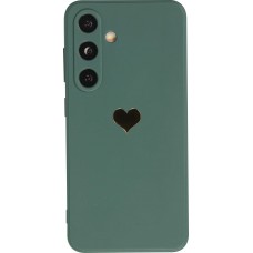 Samsung Galaxy S24 Case Hülle - Silikon Mat Herz gold - Dunkelgrün
