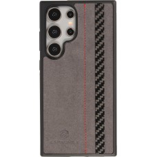 Coque Samsung Galaxy S24 Ultra - Carbomile alcantara et carbone avec surpiqûres rouges (compatible MagSafe)
