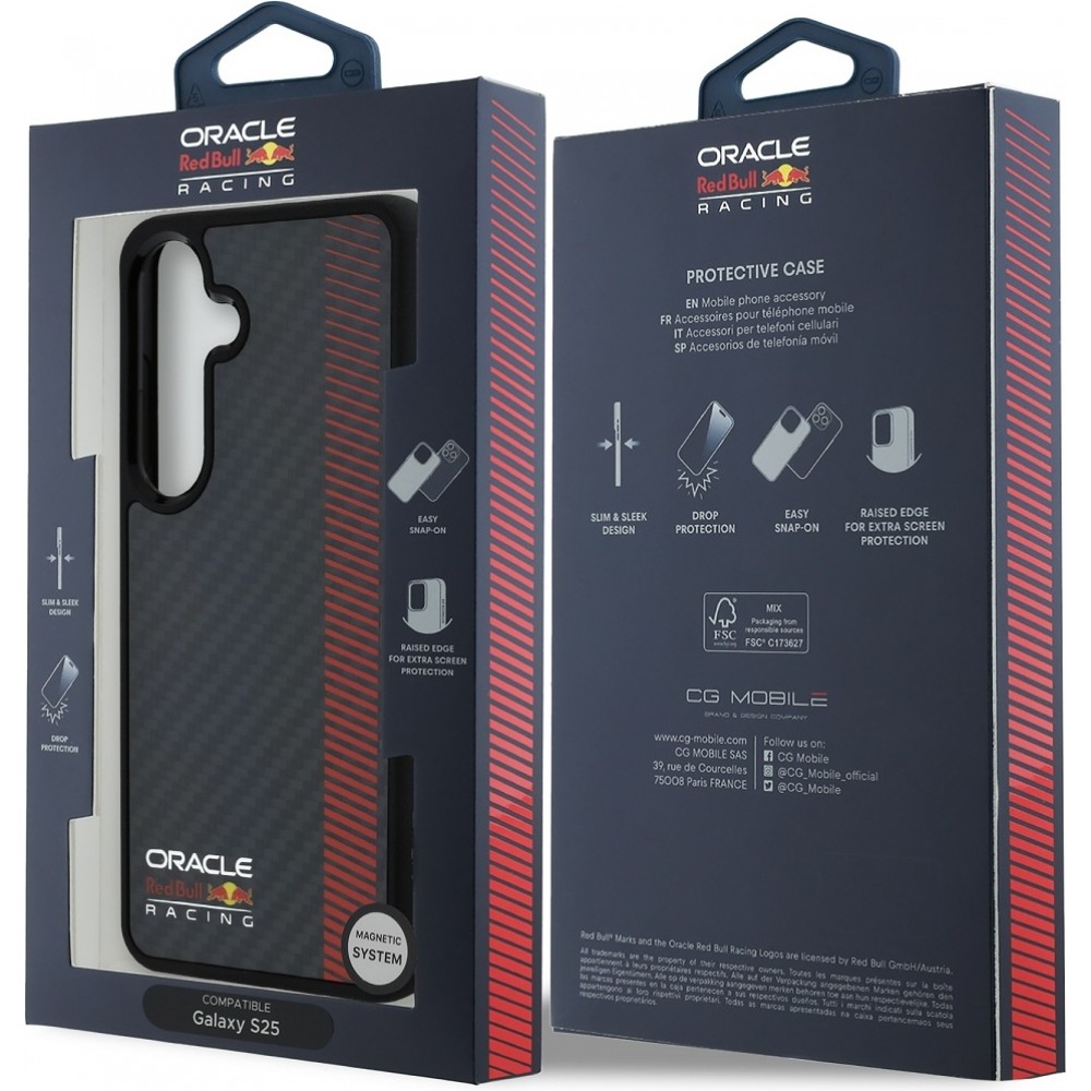 Coque Samsung Galaxy S25 - Red Bull Racing Carbon Powerbar MagSafe - Noir