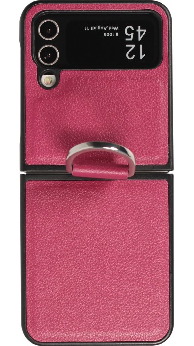 Coque Samsung Galaxy Z Flip4 - Design en cuir avec anneau de support - Violet