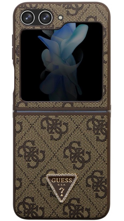 Galaxy Z Flip5 Case Hülle - Guess Monogramm Kunstleder Metall-Logo und Strass - Braun