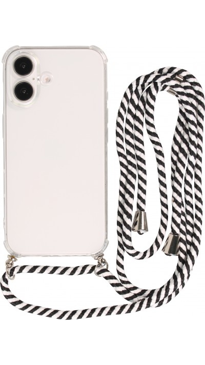 Hülle Samsung iPhone 16 - Gummi transparent mit Seil - Weiss / Schwarz