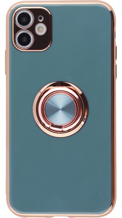 Hülle iPhone 14 Pro Max - Gummi Bronze mit Ring grau grün