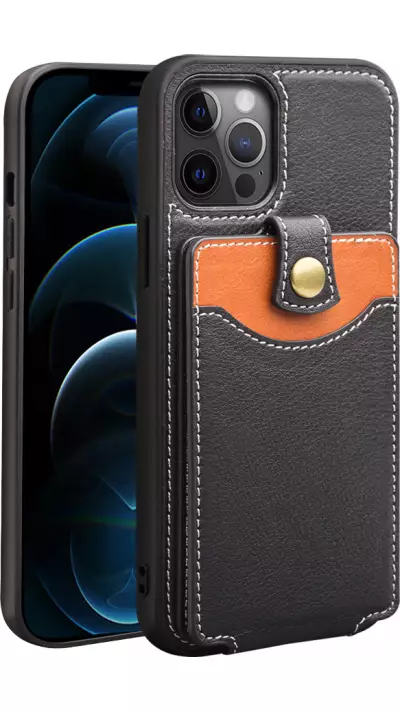 Coque iPhone 13 - Qialino Wallet porte-cartes cuir véritable - Noir
