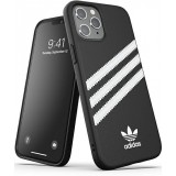 iPhone 12 Pro Max Case Hülle - Adidas Gazelle Style Kunstleder aufgenähte weiße Streifen und Logoprint - Schwarz