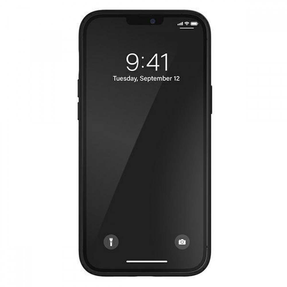 iPhone 12 Pro Max Case Hülle - Adidas Gazelle Style Kunstleder aufgenähte weiße Streifen und Logoprint - Schwarz