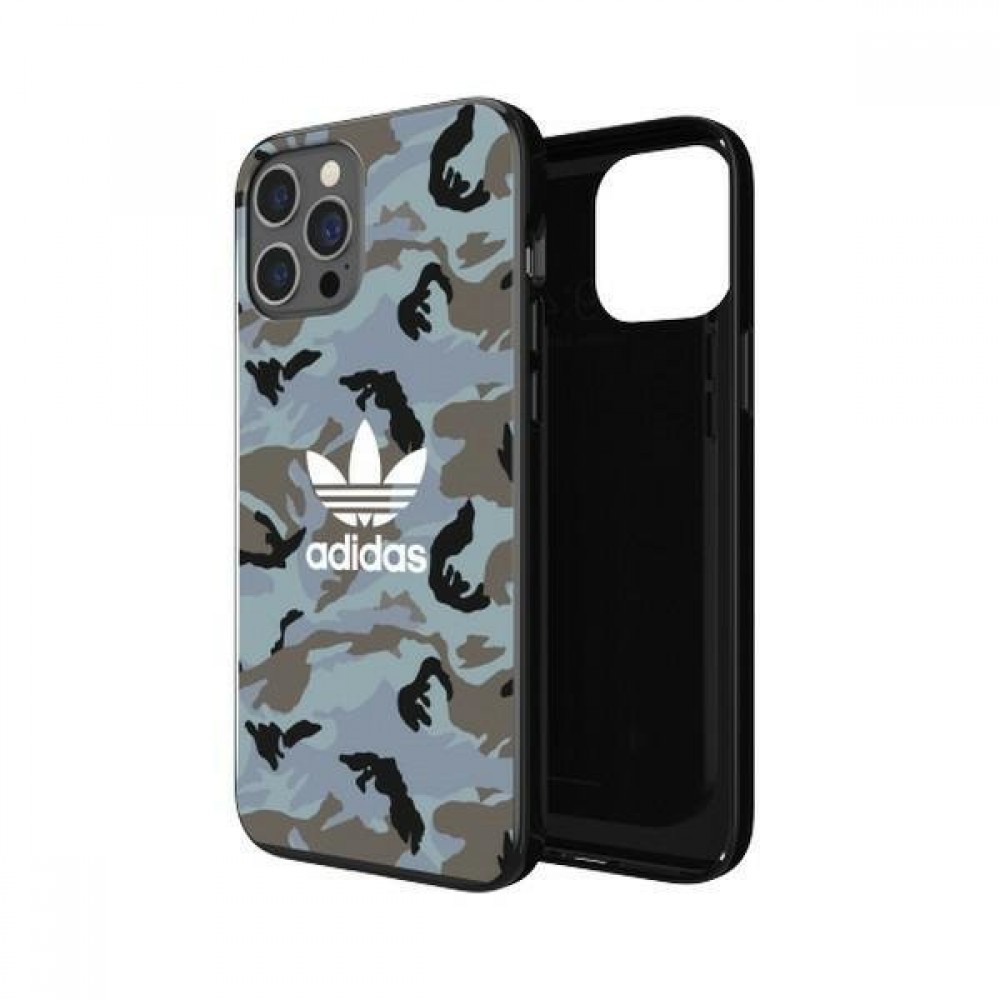 iPhone 12 Pro Max Case Hülle - Adidas lackiertes Gel Camouflage mit weißem Logoaufdruck - Blau grau