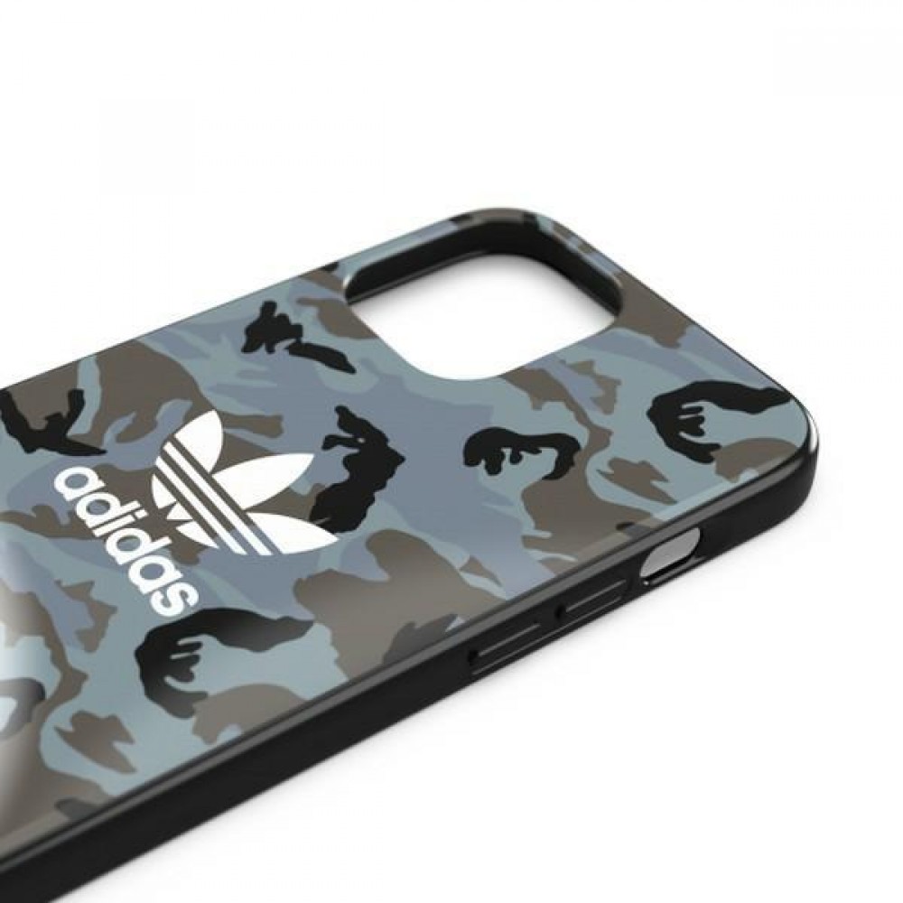 iPhone 12 Pro Max Case Hülle - Adidas lackiertes Gel Camouflage mit weißem Logoaufdruck - Blau grau