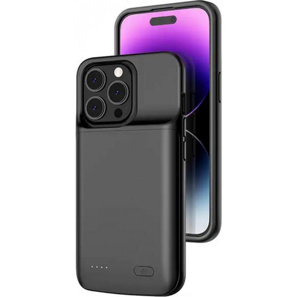Coque iPhone 15 Pro Max / iPhone 15 Plus - Gel silicone chargeur power bank 5000mAh intégré - Noir