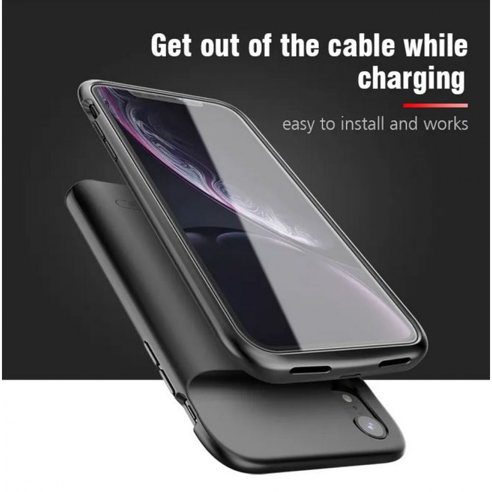 Coque iPhone 15 Pro Max / iPhone 15 Plus - Gel silicone chargeur power bank 5000mAh intégré - Noir