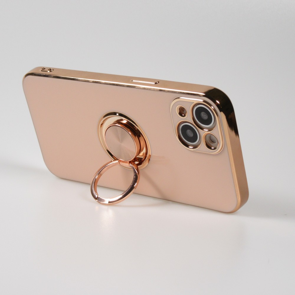 Hülle iPhone 13 - Gummi Bronze mit Ring - Rosa