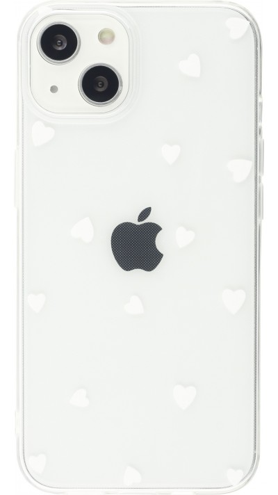 Coque iPhone 13 - Gel petit coeur transparent - Blanc