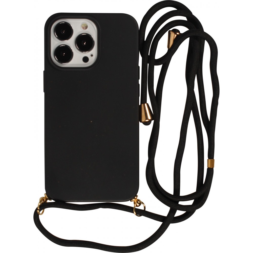 iPhone 15 Pro Max Case Hülle - Bio Eco-Friendly Vegan mit Handykette Necklace - Schwarz