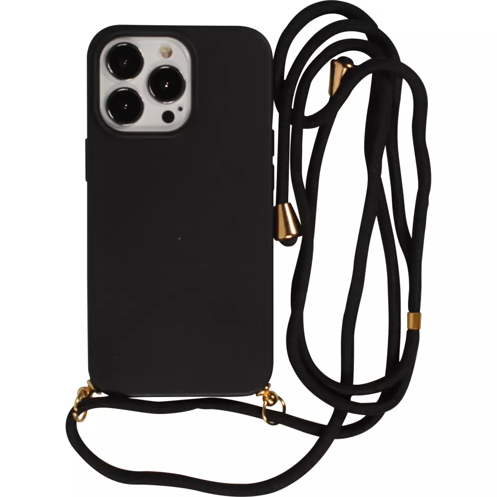 Coque iPhone 15 Pro Max - Bio Eco-Friendly nature avec cordon collier - Noir