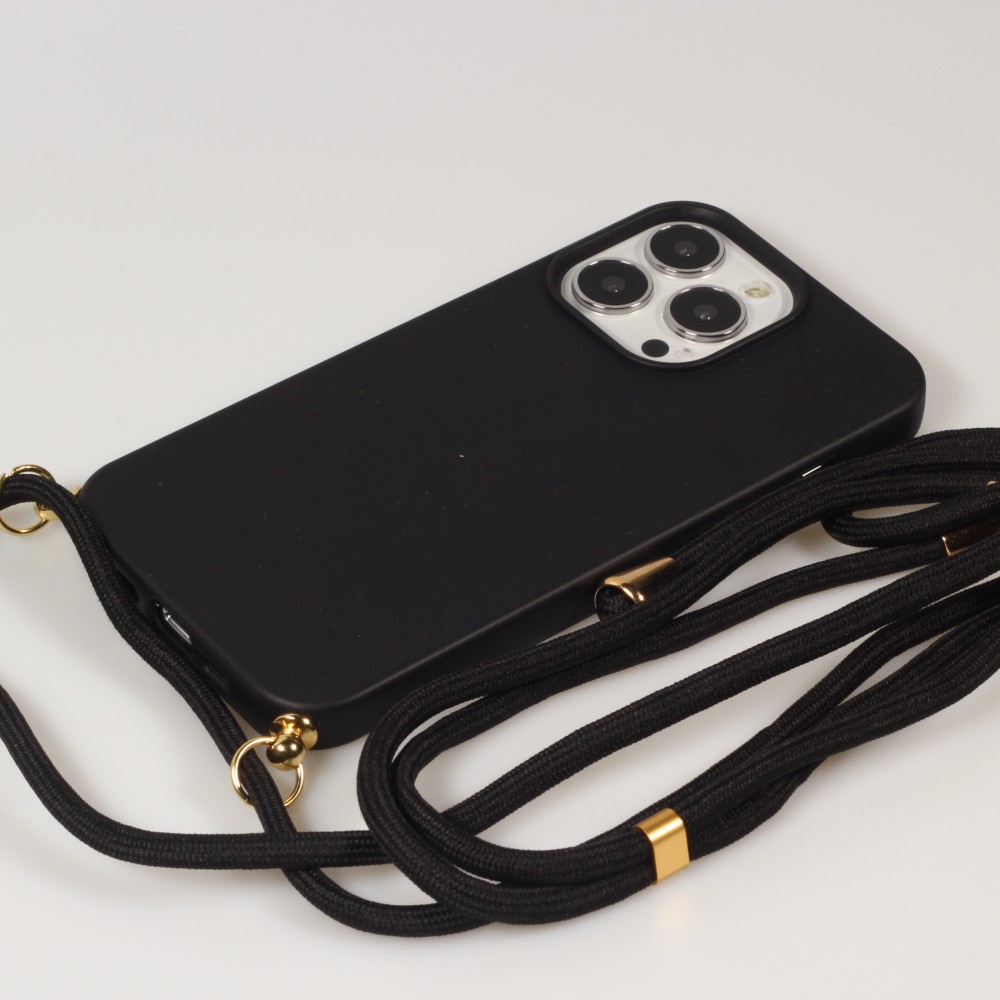 iPhone 15 Pro Max Case Hülle - Bio Eco-Friendly Vegan mit Handykette Necklace - Schwarz