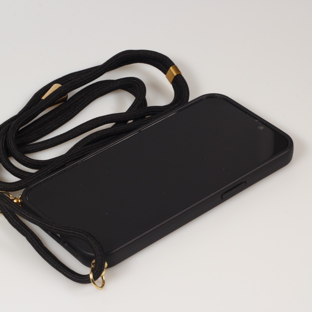 iPhone 15 Pro Max Case Hülle - Bio Eco-Friendly Vegan mit Handykette Necklace - Schwarz