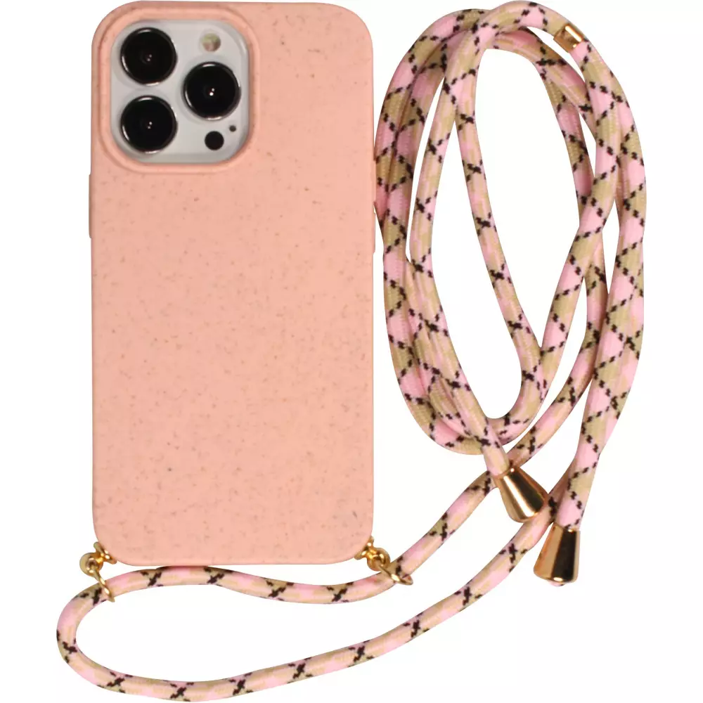 Coque iPhone 16 Pro Max - Bio Eco-Friendly nature avec cordon collier - Rose