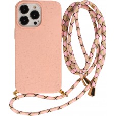 Coque iPhone 16 Pro - Bio Eco-Friendly nature avec cordon collier - Rose