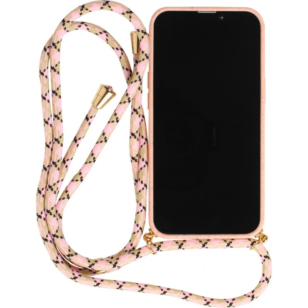 Coque iPhone 16 Pro - Bio Eco-Friendly nature avec cordon collier - Rose
