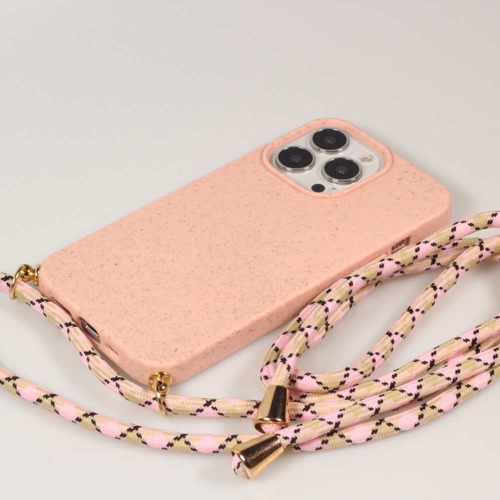 Coque iPhone 16 Pro - Bio Eco-Friendly nature avec cordon collier - Rose