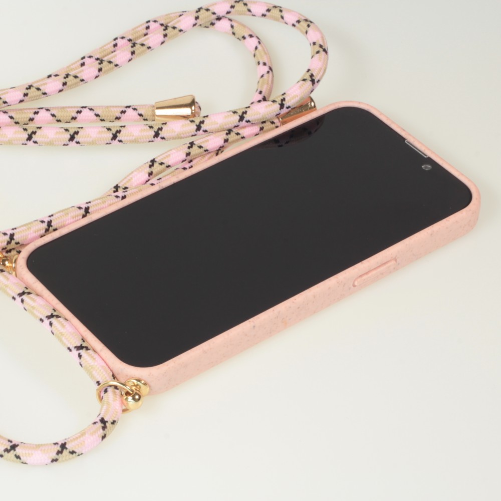Coque iPhone 16 Pro - Bio Eco-Friendly nature avec cordon collier - Rose