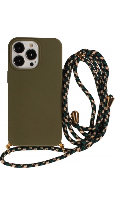 iPhone 14 Pro Max Case Hülle - Bio Eco-Friendly Vegan mit Handykette Necklace - Dunkelgrün