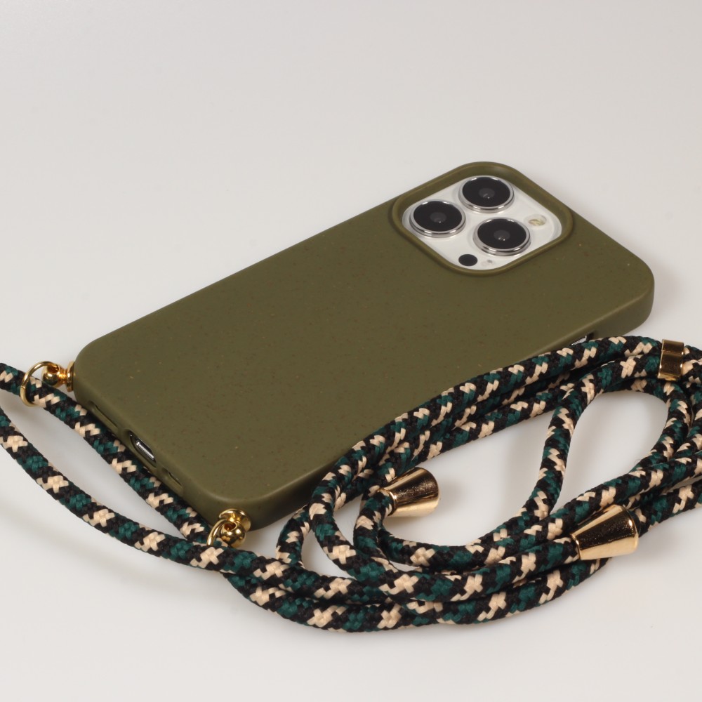 Coque iPhone 16 Pro - Bio Eco-Friendly nature avec cordon collier - Vert foncé