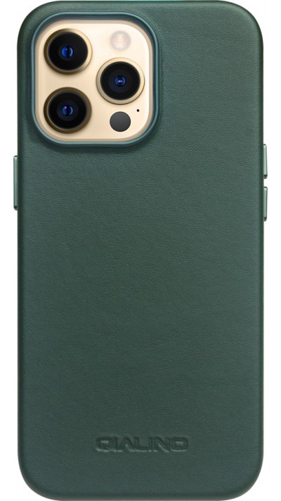 Coque iPhone 13 Pro Max - Qialino cuir véritable (compatible MagSafe) - Vert