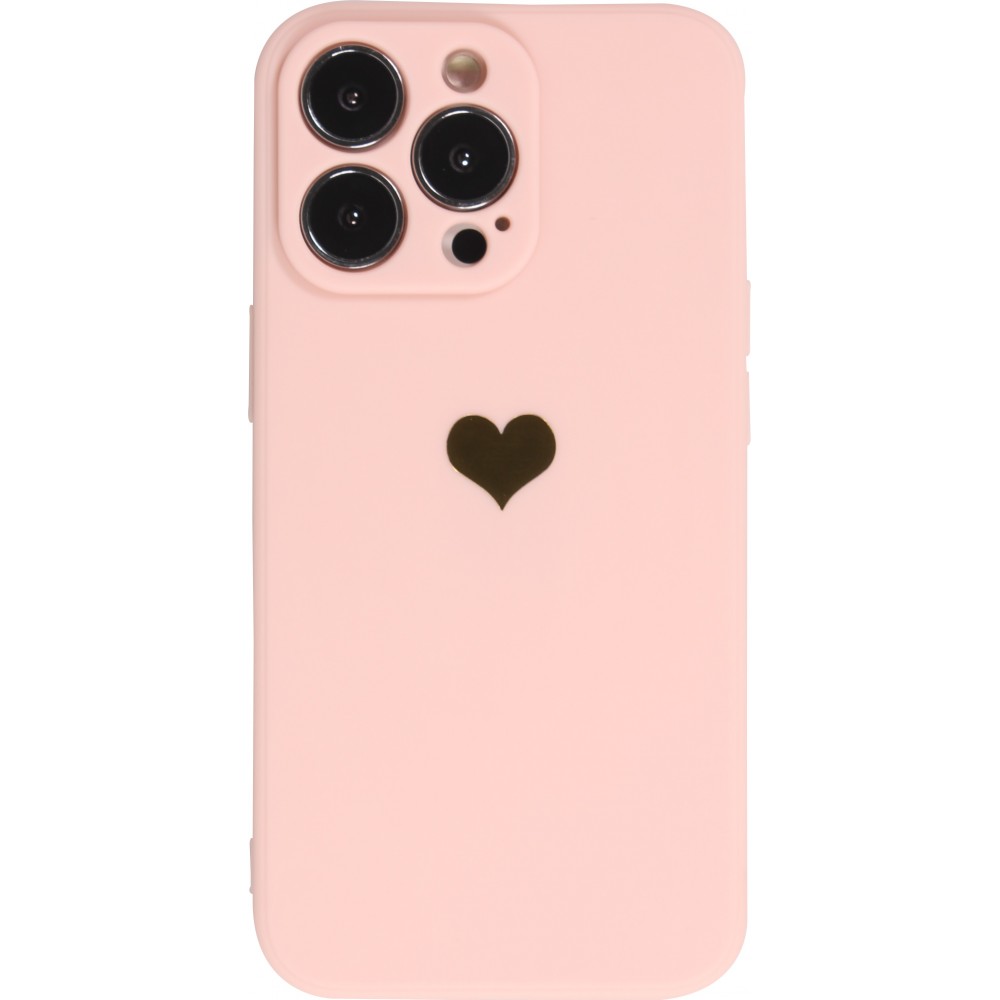 Coque iPhone 16 Pro - Silicone Mat Coeur doré - Rose