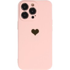Coque iPhone 16 Pro - Silicone Mat Coeur doré - Rose