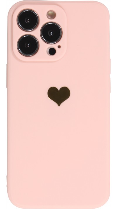 Coque iPhone 13 Pro Max - Silicone Mat Coeur doré - Rose