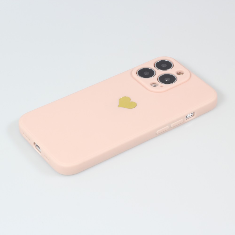 Coque iPhone 16 Pro - Silicone Mat Coeur doré - Rose