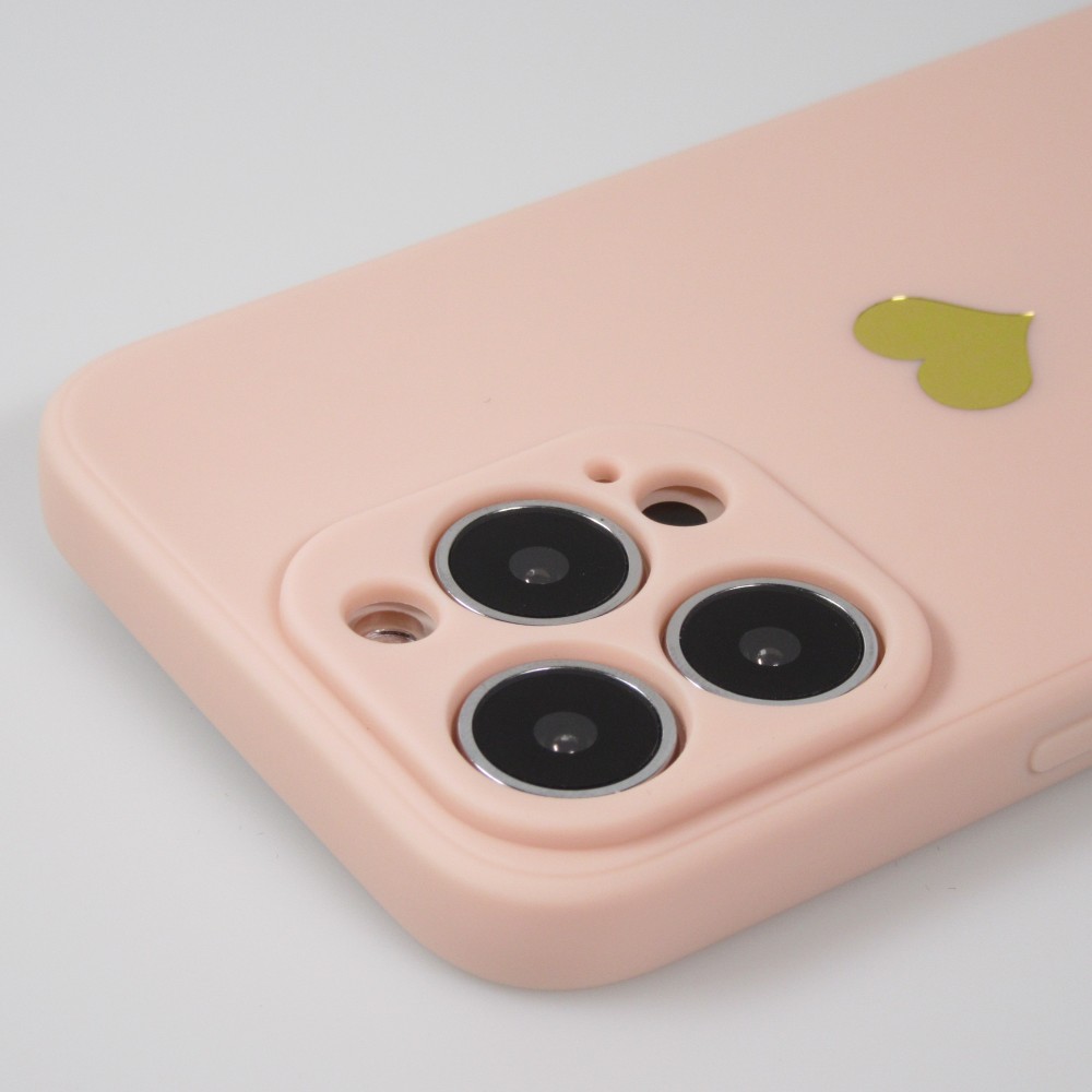 Coque iPhone 16 Pro - Silicone Mat Coeur doré - Rose
