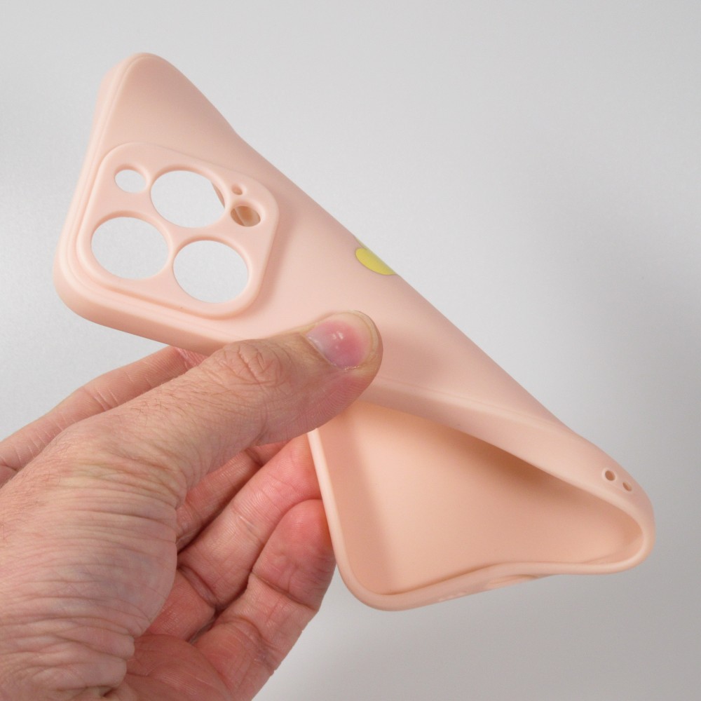 Coque iPhone 16 Pro - Silicone Mat Coeur doré - Rose
